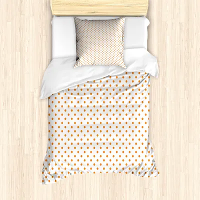 Produktbild von ABAKUHAUS Orange Bettbezug Set für Einzelbetten, Polka Dots Retro-Stil, Milbensicher Allergiker geeignet mit Kissenbezug, Orange Weiß