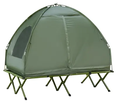 Produktbild von Outsunny Campingzelt Erhöhtes Campingbett Kuppelzelt Luftmatratze mit Pumpe Taft