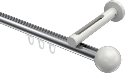 Produktbild von Interdeco Innenlaufstange / Gardinenstange mit Innenlauf Chrom / Weiß, Typ Siteno Luino (Kugel), 20 mm Ø 1-läufig, 100 cm