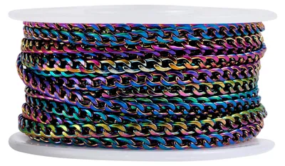 Produktbild von Panzerketten aus 304 Edelstahl, 4,5 x 3 x 1 mm, bunt, ungelötet, gedrehte Kabelketten mit Kunststoffspule für DIY-Halsketten und Armbänder