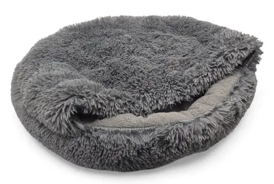 Obrázok produktu pre ODOL-PLUSZ Okrúhle lôžko pre psov a mačky 100 cm, sivá farba, Shaggy Bouclé, dizajn spacieho vaku, teplé lôžko v tvare jaskyne, protišmyková podlaha, možné prať v práčke