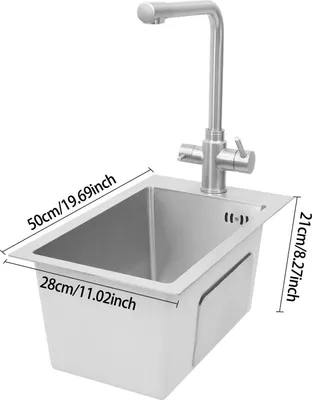 Obrázok produktu pre Nerezový drez - kuchynský drez 50x28 cm - jednodrezový - s batériou - s prepadom a sitkom - obdĺžnikový - strieborný