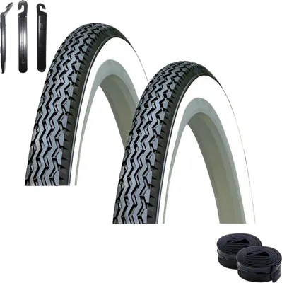 Immagine prodotto di 2 pneumatici per bicicletta Kenda K-133 26" Copertone per bicicletta Nero/Bianco 37-590 (26 x 1 3/8) + 2 camere d'aria AV incluse Montapneumatici