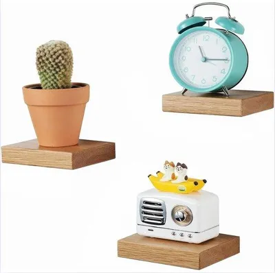 Produktbild von Massivholz-Wandplank-Set aus Eichenholz 3 Stück 60x20 cm Wanddekoration Hängendes Pflanzenregal