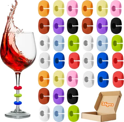 Produktbild von Glasmarker, 36 Stück Silikon-Glasmarkierer, wiederverwendbare Glasmarker, Partydekoration für Weinglas, Champagnerglas, Martiniglas, Trinkglas