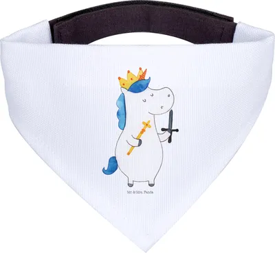 Produktbild von Mr. & Mrs. Panda Bandana Einhorn König mit Schwert - Weiß - Geschenk, Hunde Hals Tuch, Hundehalstuch, Dreieckstuch, Einhörner, Halstuch Hund, Mittelalter, Unicorn, Ritter