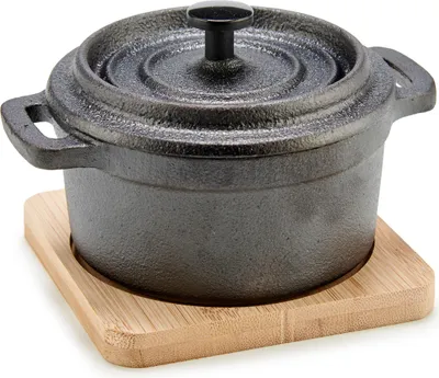 Obrázek produktu pro Litinový hrnec na bambusové podložce SLATE, 13 x 10 x 8 cm