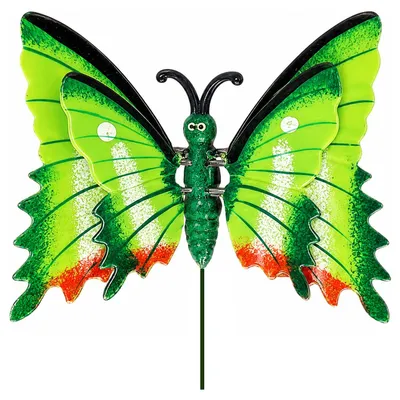 Produktbild von Decoris Gartendekoration: Schmetterling auf einem Stab - grun - Metall - 12 x 70 cm - Tierdekoration