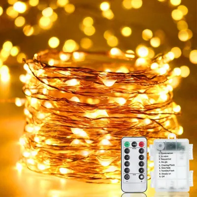LED-Lichterkette 20 m, 200 LEDs, batteriebetrieben, mit Fernbedienung