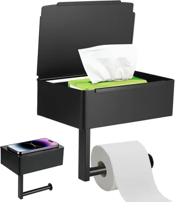 Imagen del producto de Soporte para papel higiénico 3 en 1, sin necesidad de taladro, de acero inoxidable, con dispensador para toallitas húmedas, multifuncional, para baño y aseo