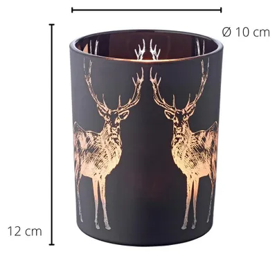 Produktbild von Windlicht Glas Tiu 13 cm schwarz mit Hirsch-Motiv, Dekoration, Teelichthalter