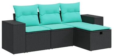 Obrázek produktu pro vidaXL 4dílná zahradní sedací souprava s polštáři Black Poly Rattan