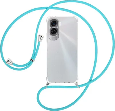 Produktbild von Handykette Backcover-Schutzhülle mit Band (Metall silberfarben) für Honor 90 Lite 5G (6.7'') - türkis