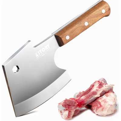 Immagine prodotto di Coltello da macellaio Hackmesser, lama in acciaio inossidabile 4Cr14Mov, lunghezza 15 cm, costruzione full tang, ideale per carne, ossi, pollame. Manico in legno di betulla
