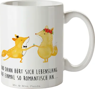 Produktbild von Mr. & Mrs. Panda Tasse Füchse Hochzeit - Weiß - Geschenk, Kaffeepott, Kaffeebecher, mit Motiv, Hochzeitskarte, Kaffeetasse, Trinkbecher, schöne