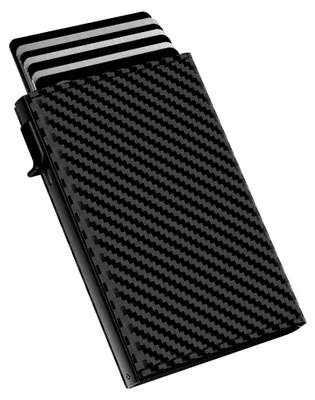 Produktbild von Herren Geldbörse aus Carbonfaser und Metall – RFID-Blockierende Slim Wallet mit Geldklammer und Gummiband, Kartenetui
