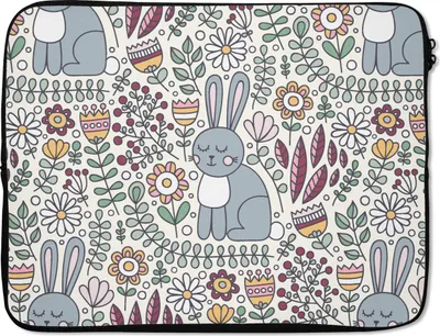 Produktbild von MuchoWow® Laptop Hülle 15 Zoll Kaninchen - Blumen - Regenbogen - Kinder - Design Laptoptasche - Laptoptasche - Sleeve - Rundum-Schutz