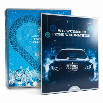 Produktbild von Rund ums Auto Adventskalender 2025 mit 24 nützlichen für Autozubehör-Produkten, Reinigungstüchern, Spanngurten, USB-Adapter, für Männer und Herren