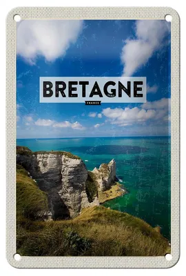 Produktbild von Blechschild Reise 12x18cm Bretagne France Meer Berge Urlaub Dekoration