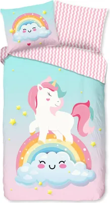 Obrázok produktu pre Dobré ráno, obliečka na prikrývku do detskej postele "Jednorožec a dúha" - viacfarebná - (140x200/220 cm) - bavlna