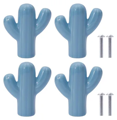Imagen del producto de Pompitas de cerámica con forma de cactus, 4 unidades, color azul, para habitaciones infantiles