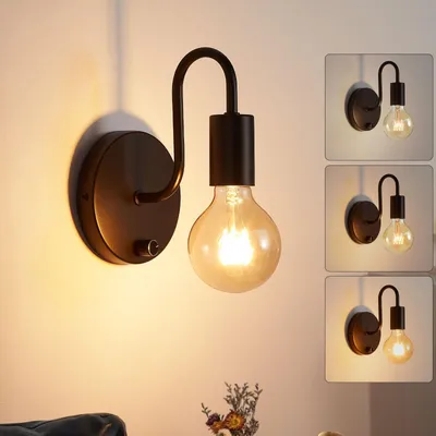 Obrázek produktu pro Vintage nástěnná lampa se spínačem, s funkcí stmívání, černá, patice E27, kovová, vhodná do ložnice a obývacího pokoje