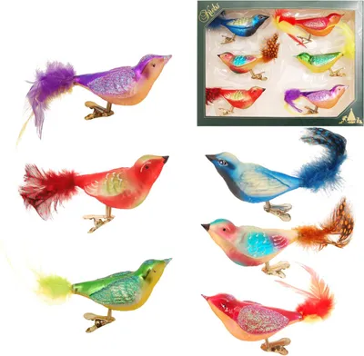 Produktbild von Christbaumschmuck Glas Vögel Clip 11 cm 6 Stück multicolor