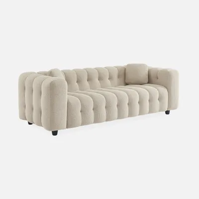 Immagine prodotto di sweeek - Divano a 3 posti con rivestimento bouclé strutturato e capitonné - Beige