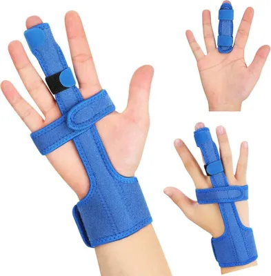 Produktbild von Fingerschiene Gelenk, Fingerbandage Arthritis mit Eingebauter Stahlplattenstütze Finger Orthese Schiene Kleiner Finger Rechts für Mittelfinger, Zeigefinger, Ringfinger, Rechts und Links-Blau