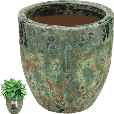 Zdjęcie produktu dla KOTARBAU® Doniczka ceramiczna duża Wysokość 29 cm ⌀ 30 cm Turkusowo-brązowa Doniczka ceramiczna na kwiaty Doniczka na zioła Kuchnia Salon Doniczki do wnętrz i na zewnątrz Doniczki odporne na mróz Doniczka duża na zewnątrz