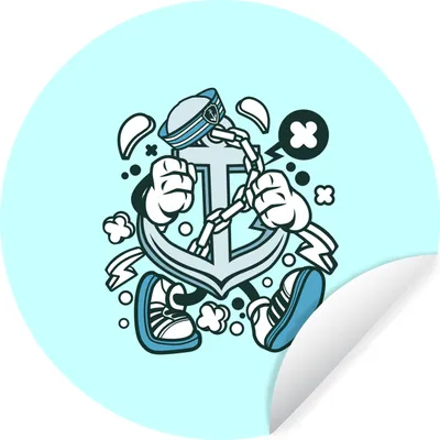 Produktbild von MuchoWow® Runde Wandtattoo - Wandsticker Tapete Aufkleber Anker - Blau - Vintage Ø 80 cm Selbstklebend und Repositionierbar - Wandaufkleber - Kreis - Mauerkreis - Wand Bilder - Wandsticker - Wohnzimmer Dekoration - Dekoration für die Wände - Aluminium - Babyzimmer