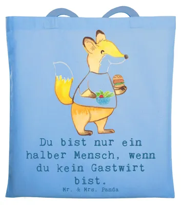 Produktbild von Mr. & Mrs. Panda Beutel Gastwirt Herz - Sky Blue - Geschenk, Tasche, Bar, einkaufsshopper, Gaststätte, Büchertasche, Rum, Tote Bag, Jutebeutel, Witzig, Kneipe