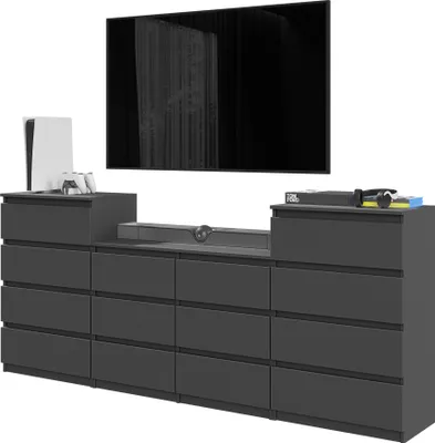 Obrázok produktu pre FURNICA - GABRIEL - Komoda so 14 zásuvkami (4+6+4) - antracitovo sivá V92/70cm Š220cm H33cm