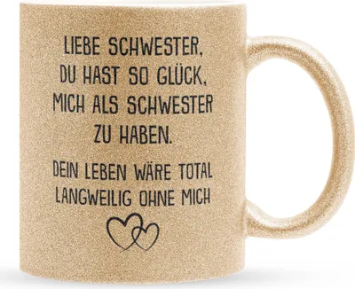 Produktbild von 22Feels Glitzertasse Gold Schwester Geschenk von Schwester Mädchen Geburtstag Weihnachten Geschwister Frauen Teenager Schwesterherz Geschenkidee Bürotasse
