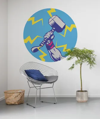 Produktbild von Komar Vlies Fototapete rund und selbstklebend "Avengers Thor's Hammer Pop Art" - Größe: 128 x 128 cm (Breite x Höhe) - 1 Stück