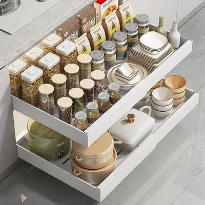 Productafbeelding van Ibenzoa® Verstelbare, uitschuifbare keukentrek met nanolaag-lijmbevestiging – Breedte 32–52 cm, diepte 43 cm, hoogte 7,5 cm, geschikt voor keukenkasten