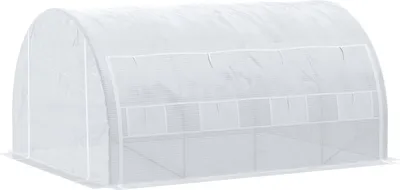 Image de Serre Serre en plastique 3,97 x 3,02 x 2 m avec protection UV, serre à tomates résistante au vent avec porte latérale en acier blanc