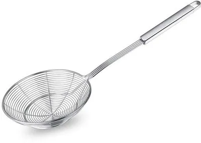 Immagine prodotto di RVS Frituurspaandop - 44,5 x 17,6 cm - Completa di manico lungo - 1 pezzo - Per arrostire e friggere