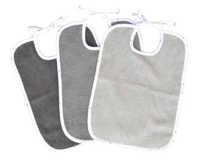 Produktbild von KiGATEX Babylätzchen 3er Pack aus 100 % Baumwolle, Frottee Lätzchen zum Binden, stark saugfähig, OEKO-TEX Standard 100, 30 x 40 cm, grau