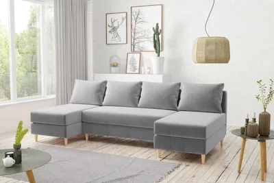 Image de AX LIVING Canapé en velours avec fonction sommeil Hoyton 270 cm en gris clair - Style & confort