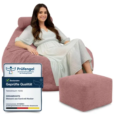 Obrázok produktu pre Dreamroots Bean Bag 90x90x100 cm Beanbag s operadlom a stoličkou a poťahom Podlahový vankúš Chill bag Bubibag Beanbag s výplňou, Ginger Spice
