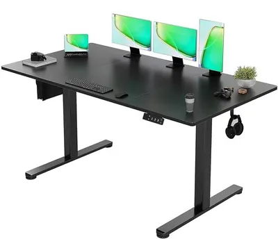Imagen del producto de Escritorio de altura ajustable de 140x70 cm, escritorio eléctrico de altura ajustable, mesa de pie con 2 ganchos y 3 funciones de memoria, escritorio de pie ajustable para ordenador, escritorio de pie, color