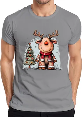 Produktbild von Rudolph Rentier rote Nase Weihnachten niedlich Retro Geschenk Herren T-Shirt, Grau, 3XL