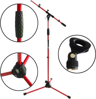 Produktbild von keepdrum MS106 RD Rot Mikrofonständer mit Galgen und Mikrofonklemme