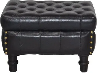 Produktbild von Casa Padrino Echtleder Hocker Schwarz 50 x 40 x H. 35 cm - Luxus Chesterfield Fußhocker Vintage Design