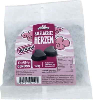 Produktbild von Rexim Salzlakritz Herzen zuckerfrei 120g