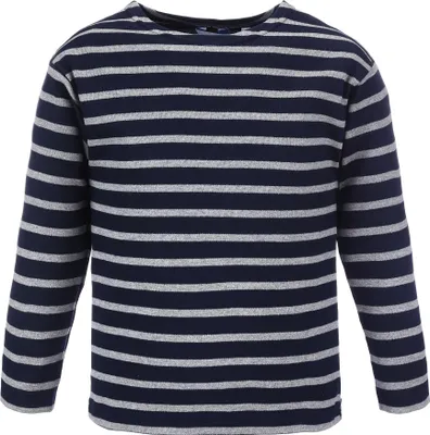 Produktbild von modAS Bretonisches Shirt für Kinder - Longsleeve Pullover Langarm Shirt mit Streifen Mädchen Jungen aus Baumwolle in Blau/Grau-Melange Größe 128