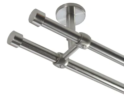 Produktbild von Gardinenstange mit Edelstahlrohr V2A 16mm Wandträger Deckenträger 1-läufig oder 2-läufig wählbar Modern Kappe E16 von Basit