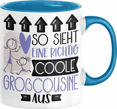Produktbild von Großcousine Geschenk Tasse Geschenkidee für Großcousine Geburtstag Weihnachten Spruch So Sieht Eine Richtig Coole Großcousine Aus Kaffee-Becher  (Blau)