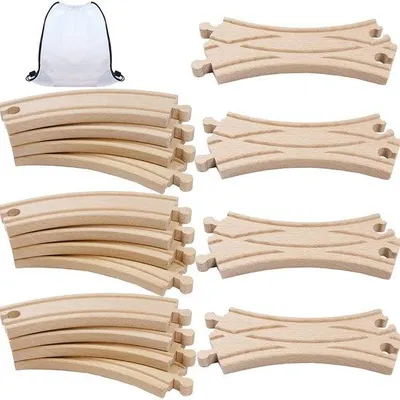 Productafbeelding van Houten Spoorbaanset voor Kinderen, Uitbreidingsset van 16 Stuks